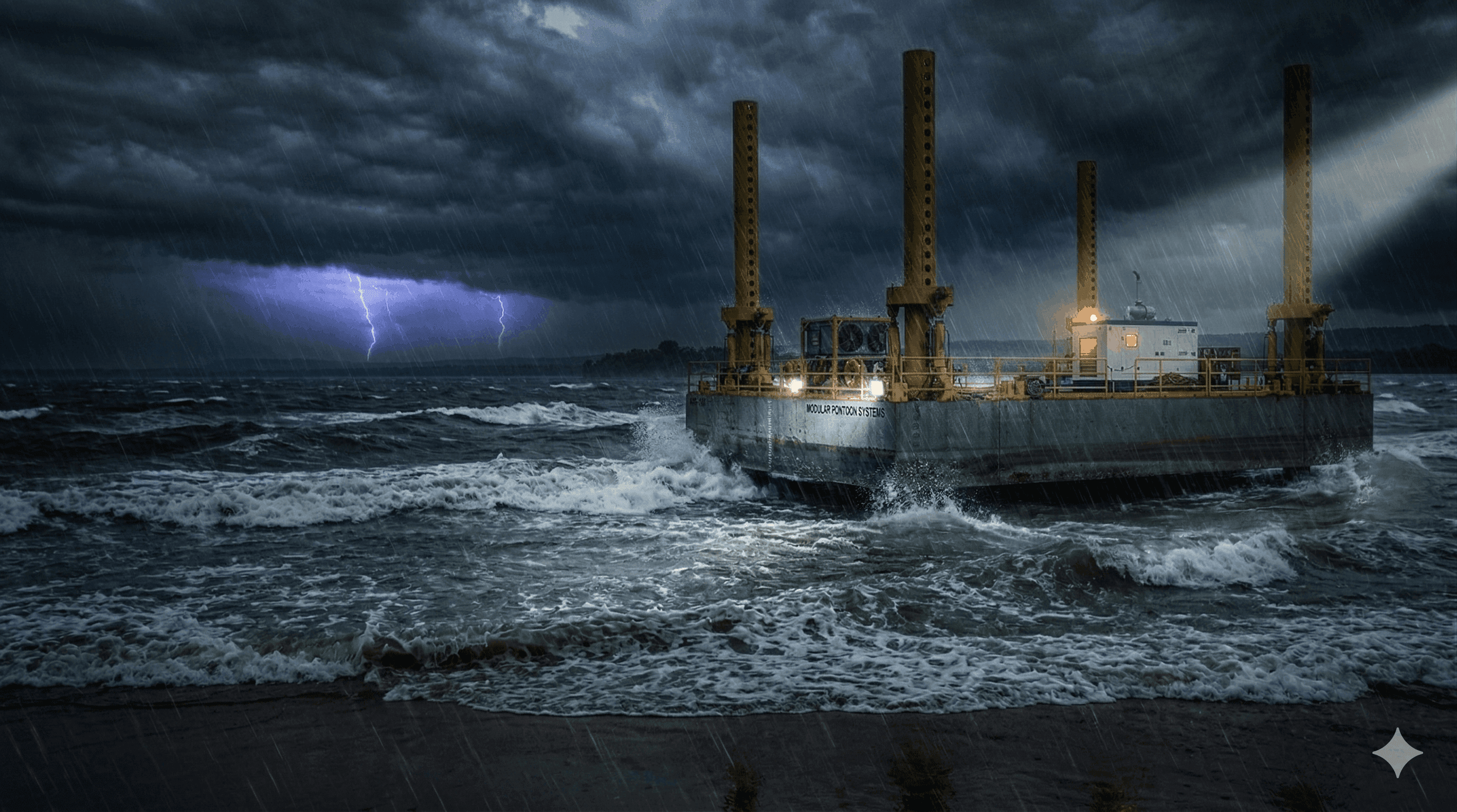 Jack-up barge in rough seas - Modular Pontoon Systems